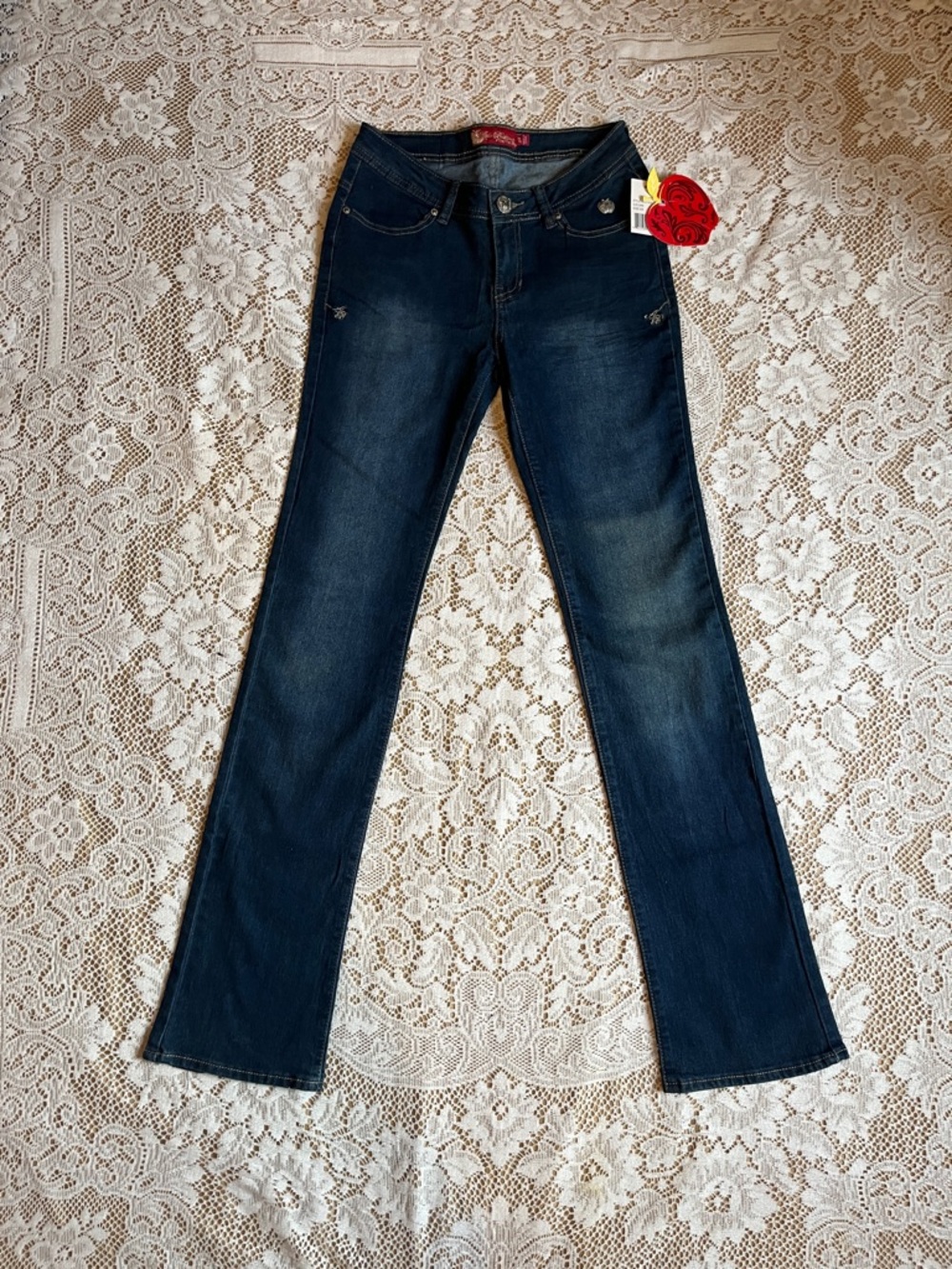 Apple Bottoms Y2K Straight Leg Low Rise Jeans, Dark Wash, Size 5/6
